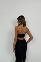Neck Tieli Black Maxi Dress