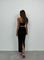 Neck Tieli Black Maxi Dress