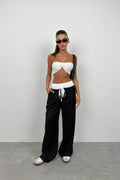 Neck Band Ruched White Crop