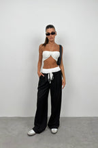 Neck Band Ruched White Crop