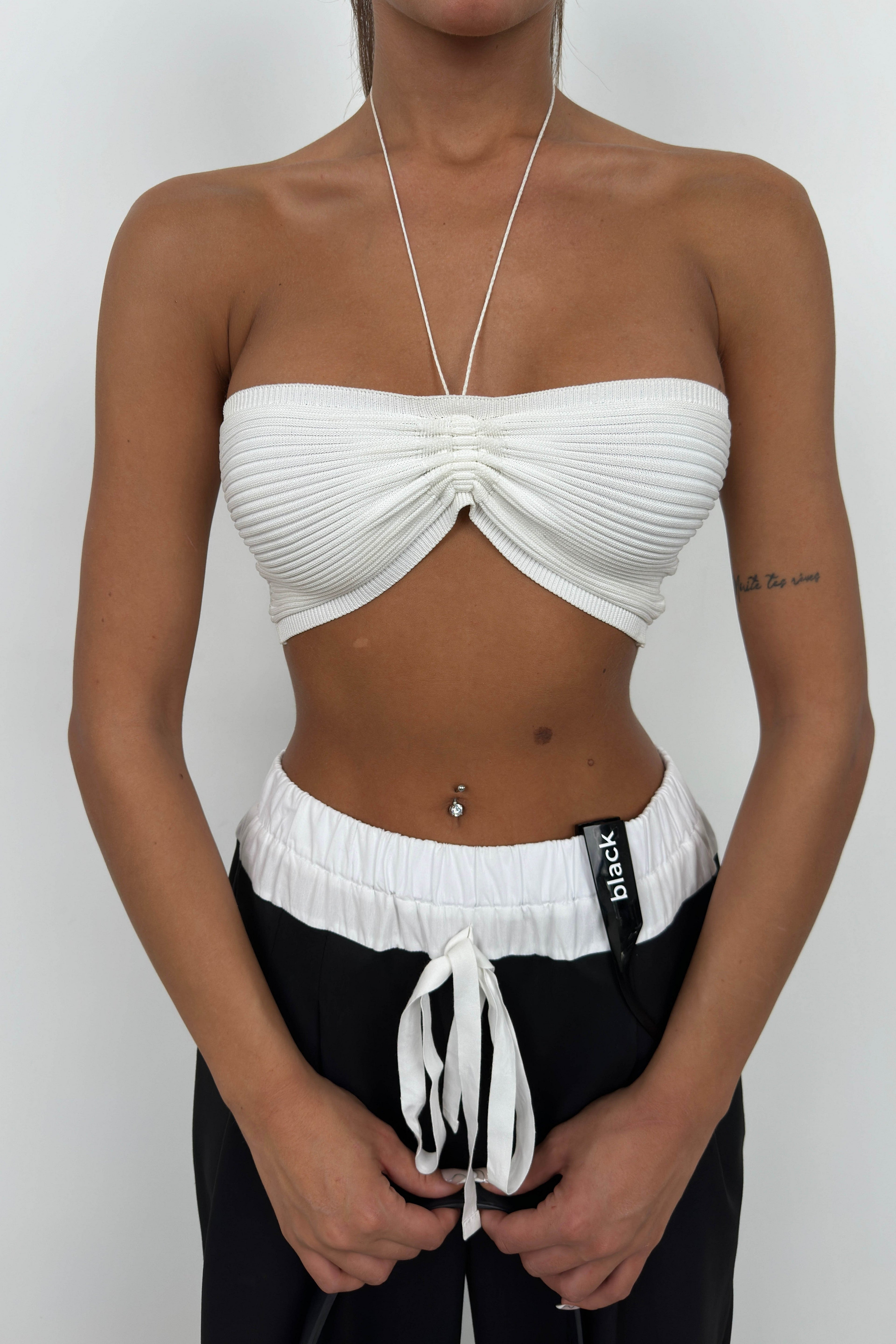 Neck Band Ruched White Crop