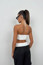 Neck Band Ruched White Crop