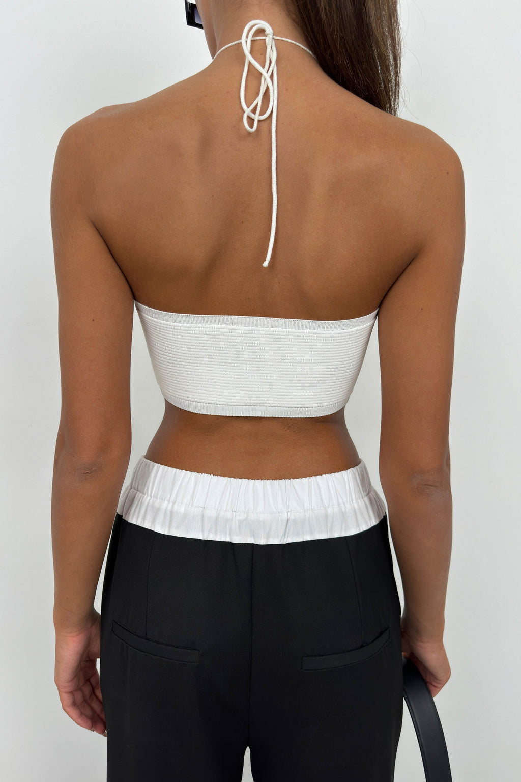 Neck Band Ruched White Crop