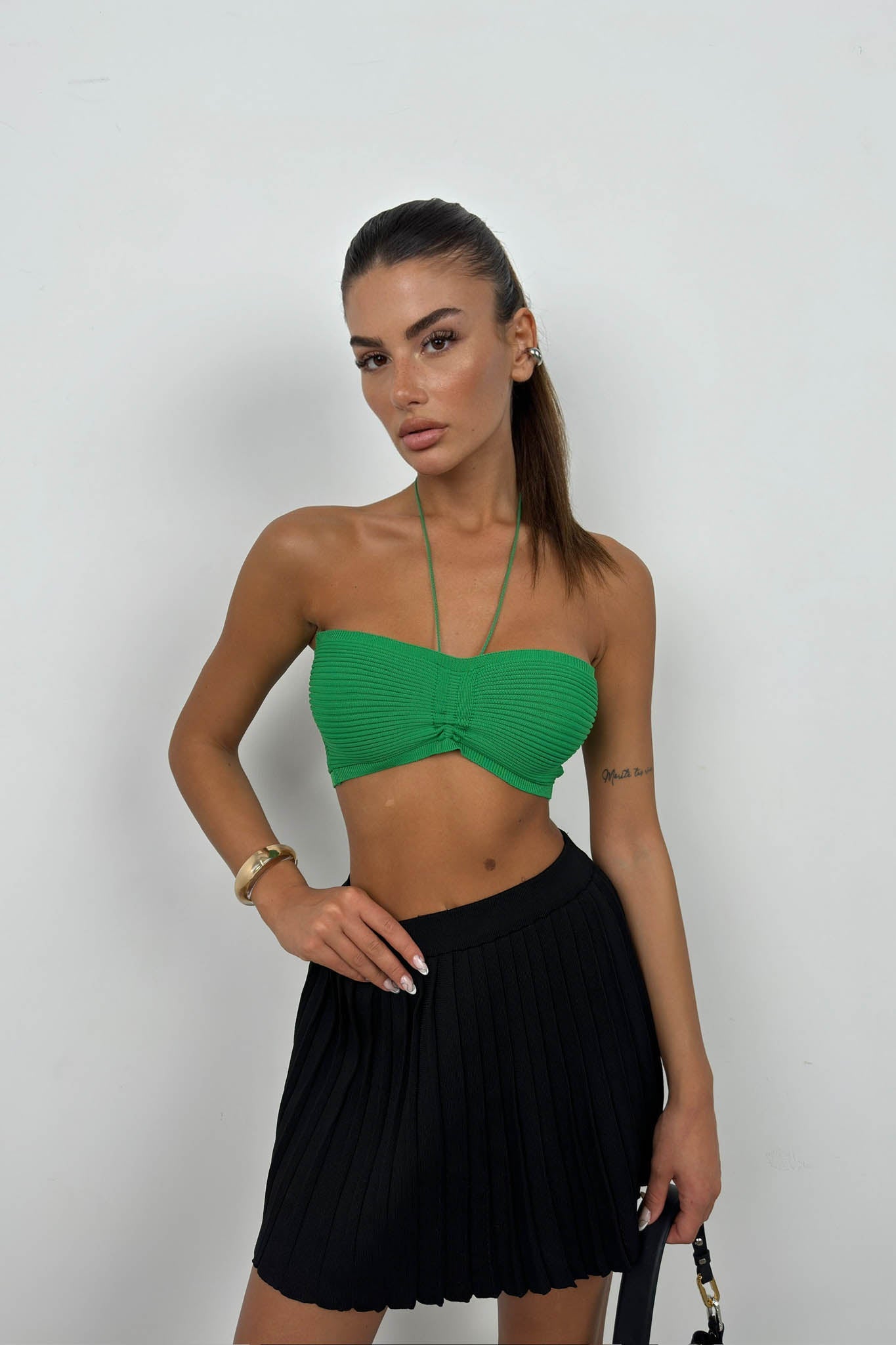Neck Band Ruched Green Crop