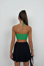 Neck Band Ruched Green Crop