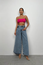 Neck Band Ruched Fuchsia Crop