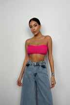 Neck Band Ruched Fuchsia Crop