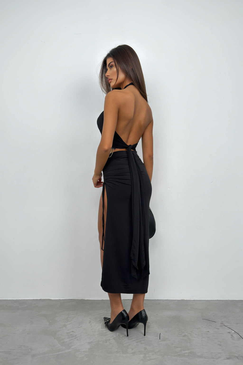 Neck Band Rhinestone Black Dress