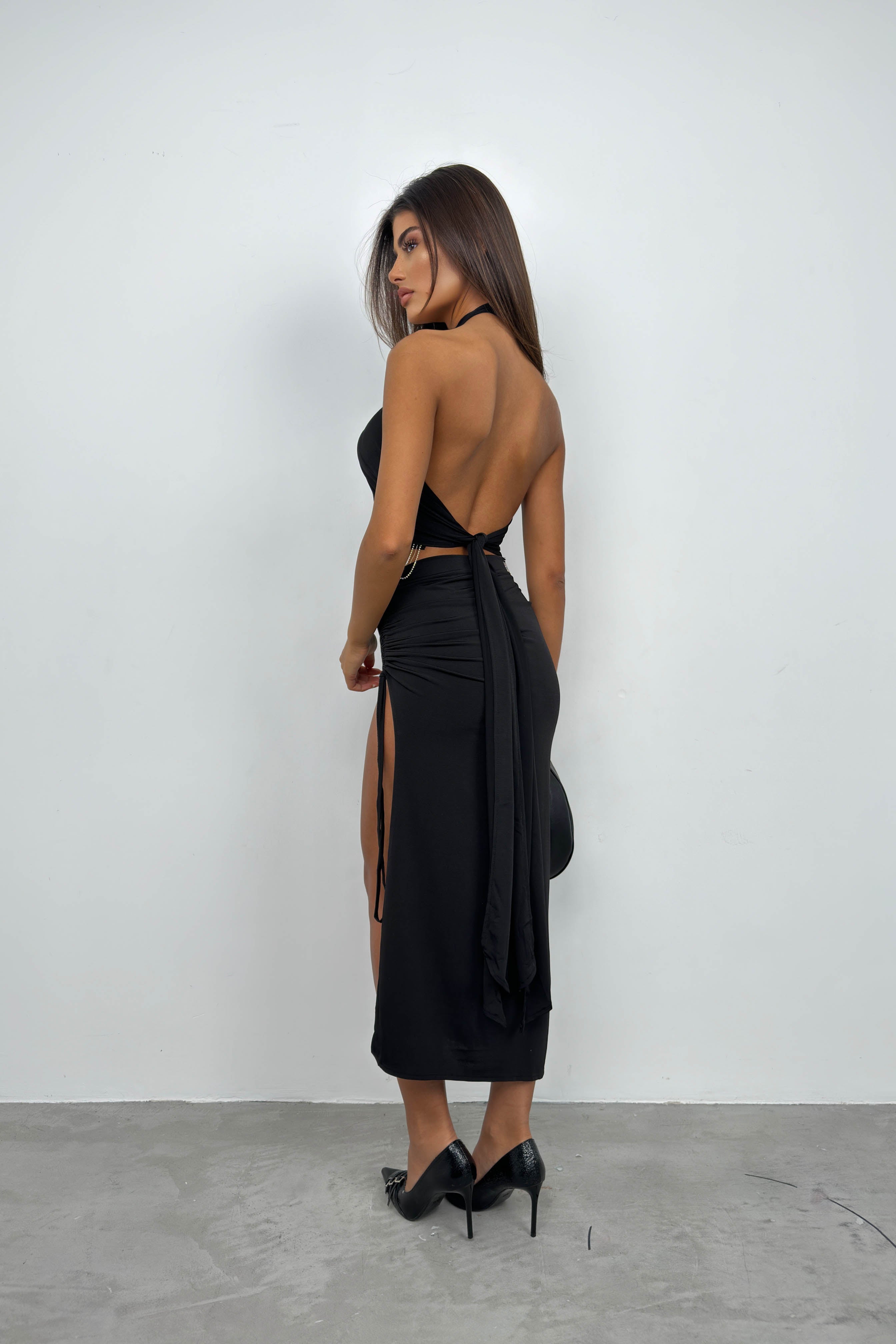 Neck Band Rhinestone Black Dress