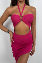 Neck Band Fuchsia Slit Dress