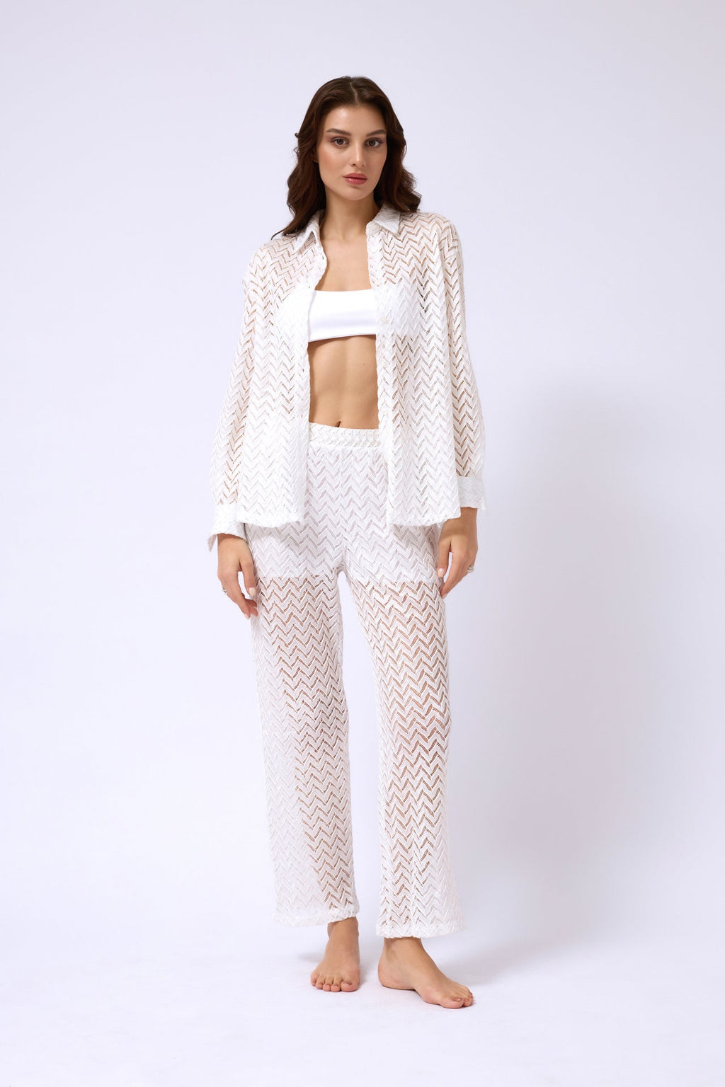 Embroidered White Shirt Pants Set