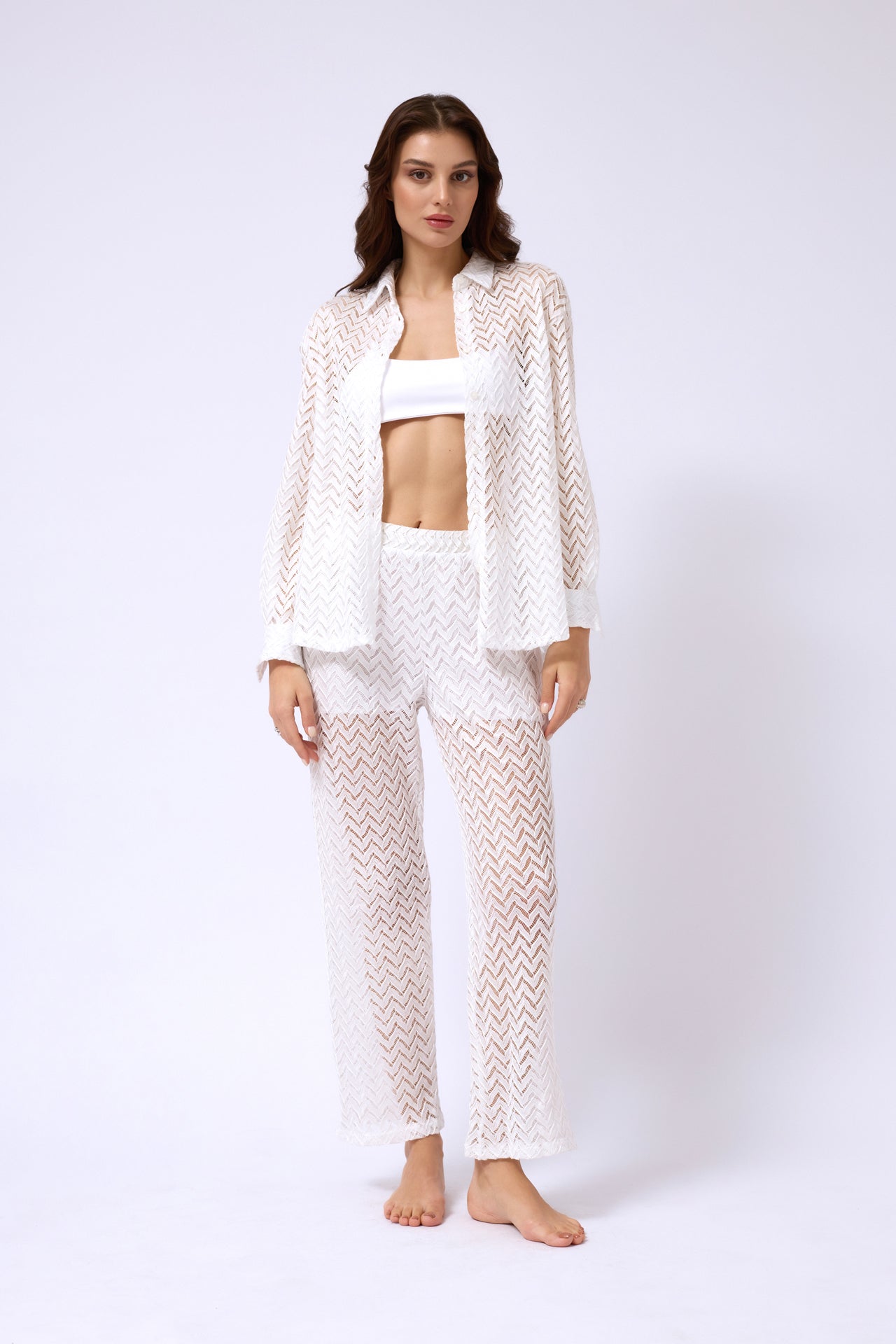 Embroidered White Shirt Pants Set