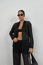 Embroidered Black Shirt Pants Set