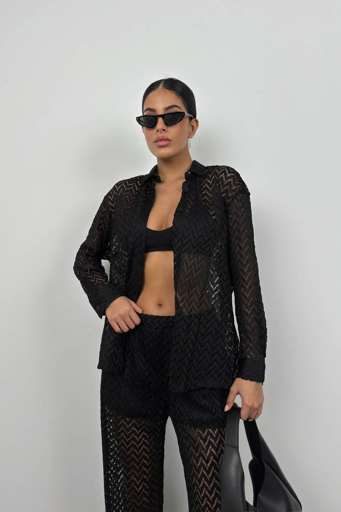 Embroidered Black Shirt Pants Set