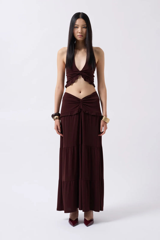 Asymmetric Waist Ecru Skirt with Gathered Detail