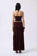 Ruched Detail Asymmetric Waist Brown Skirt