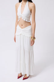 Asymmetric Waist Ecru Skirt with Gathered Detail