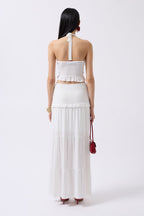 Ruched Detail Asymmetric Waist Ecru Skirt