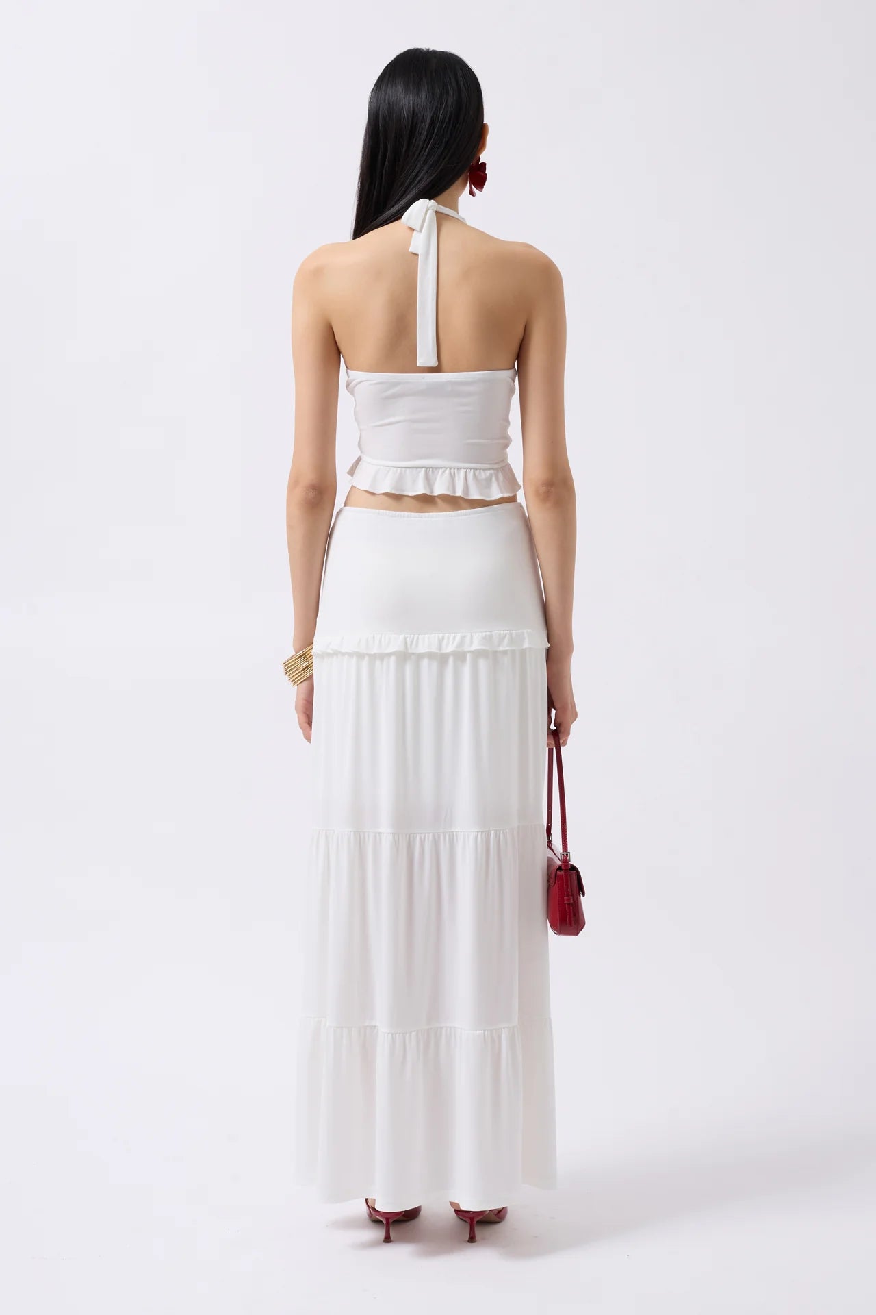 Asymmetric Waist Ecru Skirt with Gathered Detail