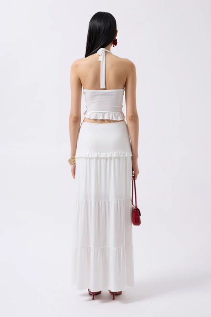 Asymmetric Waist Ecru Skirt with Gathered Detail