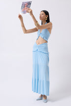 Ruched Detail Asymmetric Waist Baby Blue Skirt