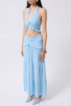 Ruched Detail Asymmetric Waist Baby Blue Skirt