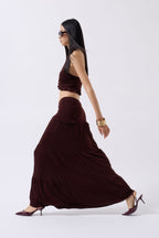 Ruched Detail Asymmetric Waist Brown Skirt