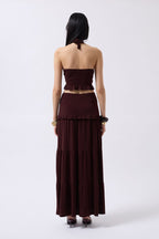 Ruched Detail Asymmetric Waist Brown Skirt