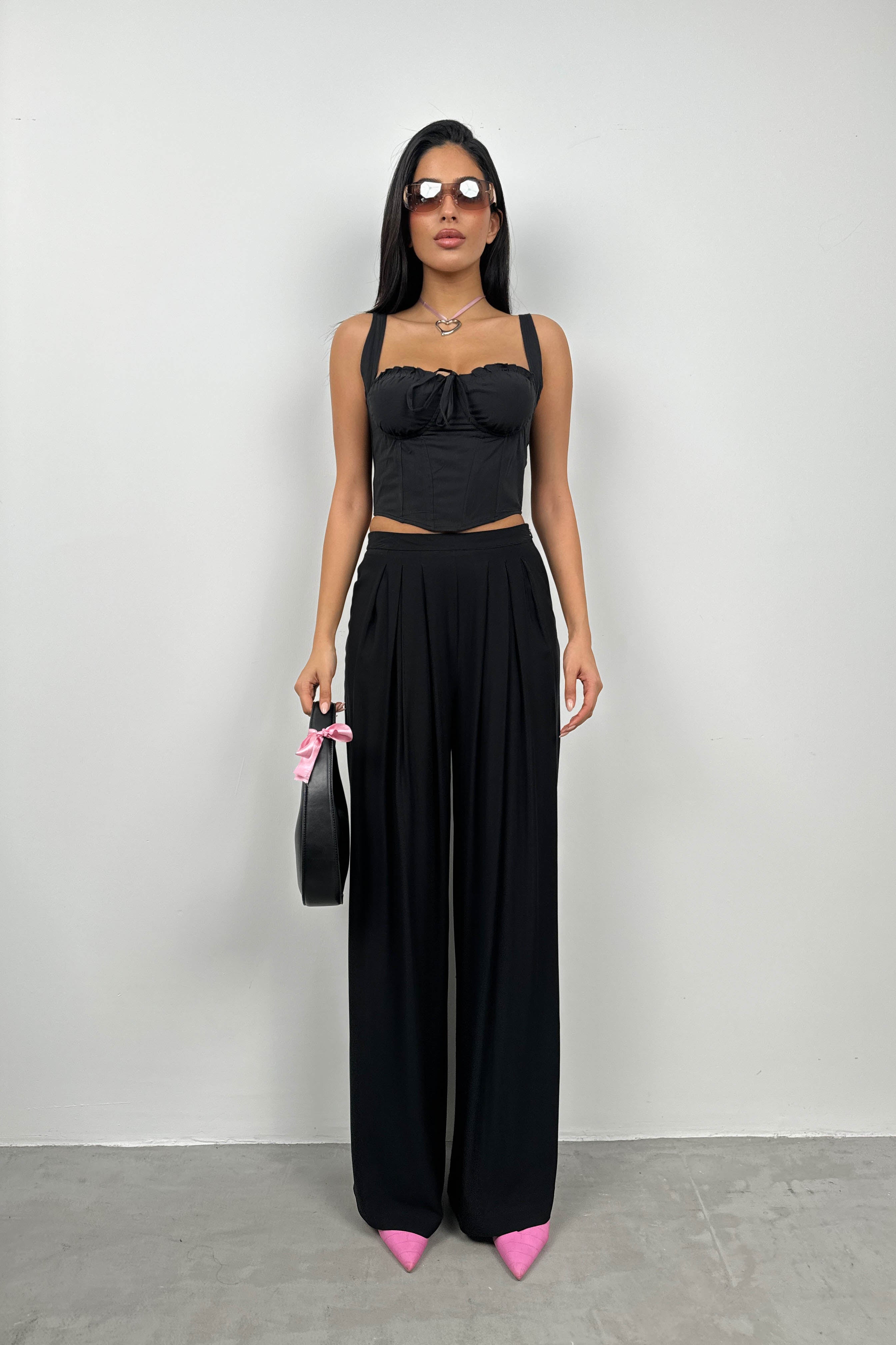 Ruched Detail Underwire Black Corset