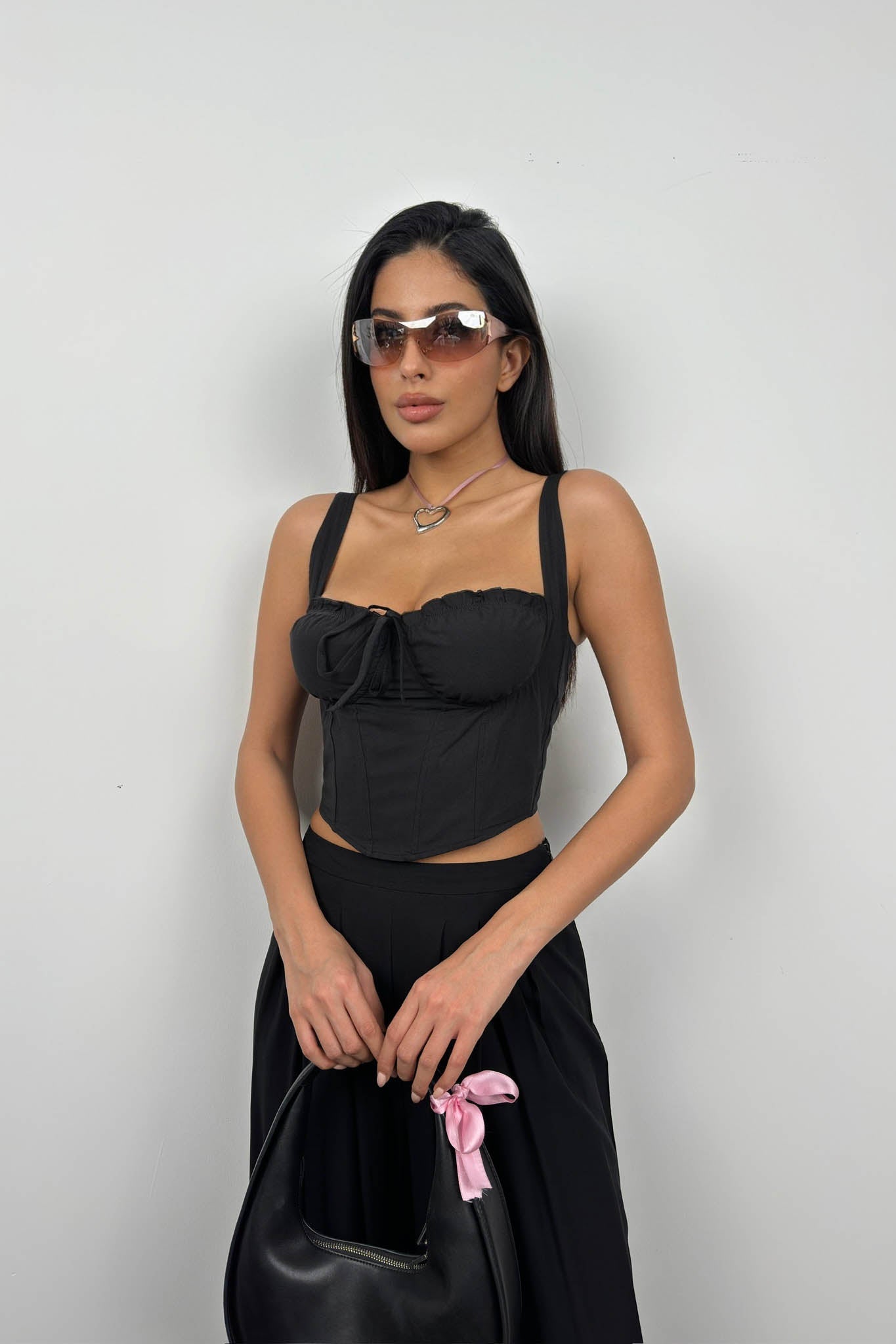 Ruched Detail Underwire Black Corset
