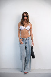 Gathered Detail Double Strap White Bustier