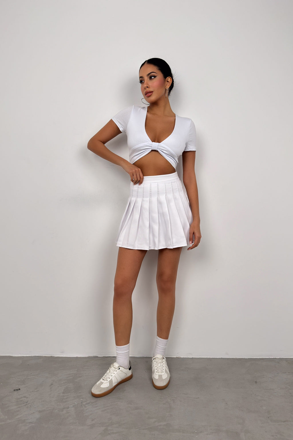 Ruched Detay White Crop Blouse