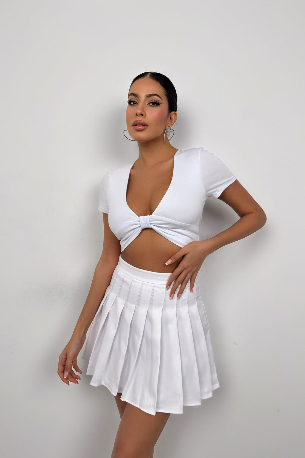 Ruched Detay White Crop Blouse