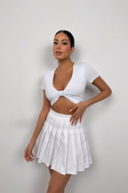 Ruched Detay White Crop Blouse