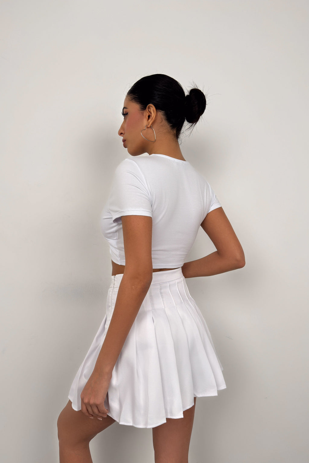 Ruched Detay White Crop Blouse