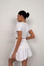 Ruched Detay White Crop Blouse
