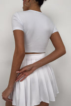 Ruched Detay White Crop Blouse