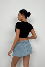 Ruched Detay Black Crop Blouse