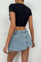 Ruched Detay Black Crop Blouse