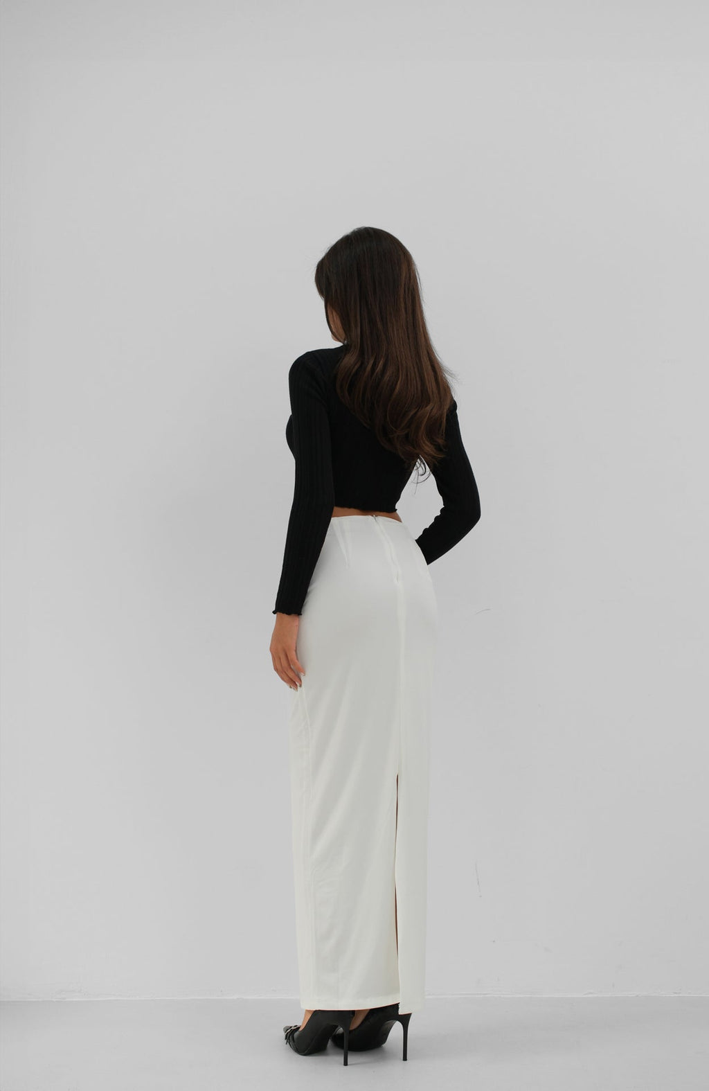 Ruched Detail Ecru Maxi Skirt