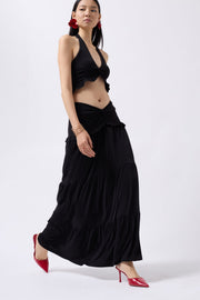 Gathered Detail Asymmetric Waist Black Skirt