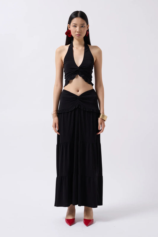 Asymmetric Waist Ecru Skirt with Gathered Detail