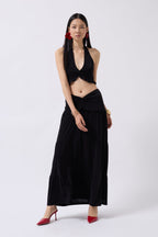 Ruched Detail Asymmetric Waist Black Skirt
