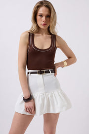 Gathered Detail Mini White Skirt