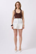 Ruched Detail Mini White Skirt