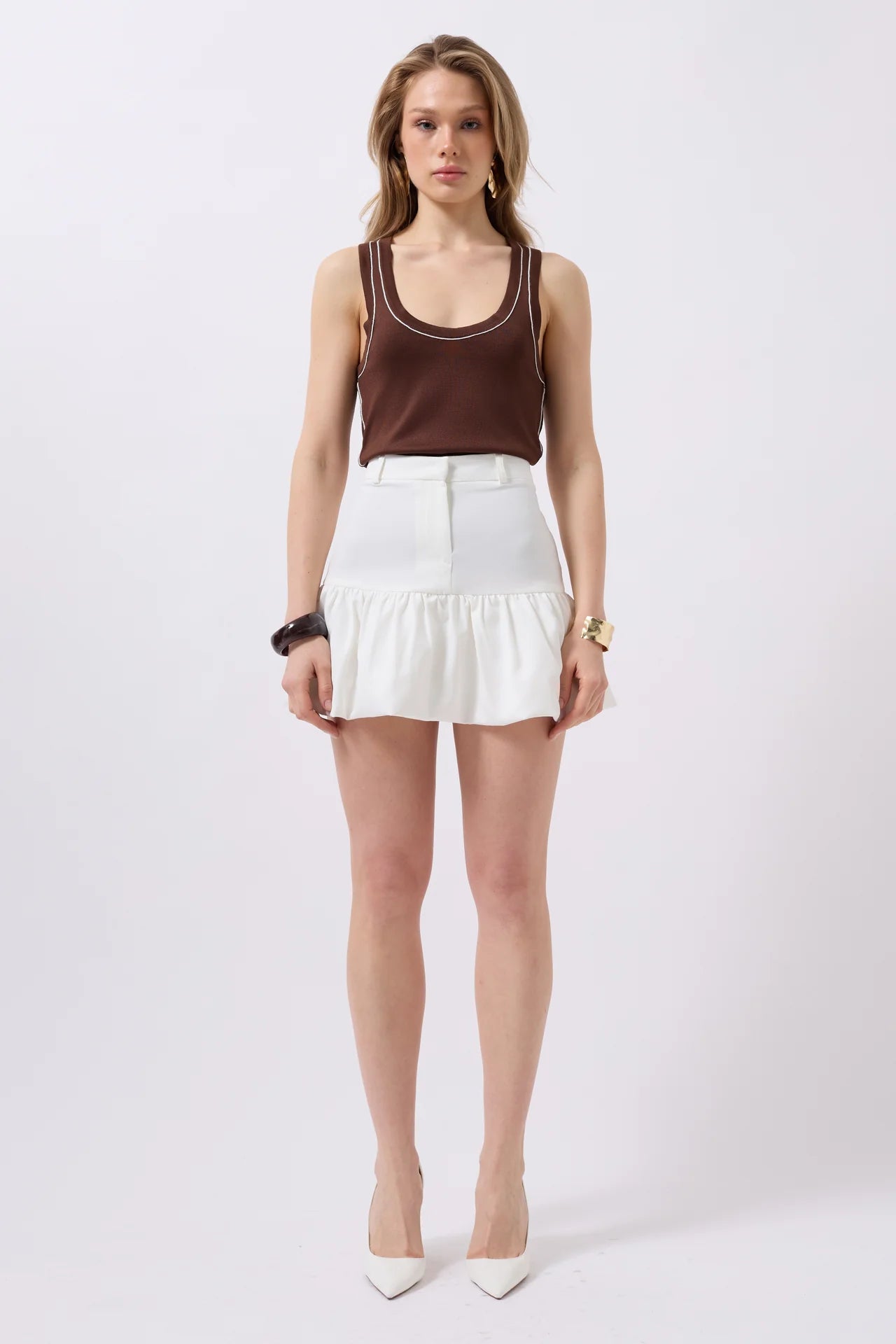 Mini White Skirt with Gathered Detail