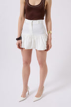 Ruched Detail Mini White Skirt