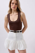 Ruched Detail Mini White Skirt