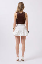 Ruched Detail Mini White Skirt