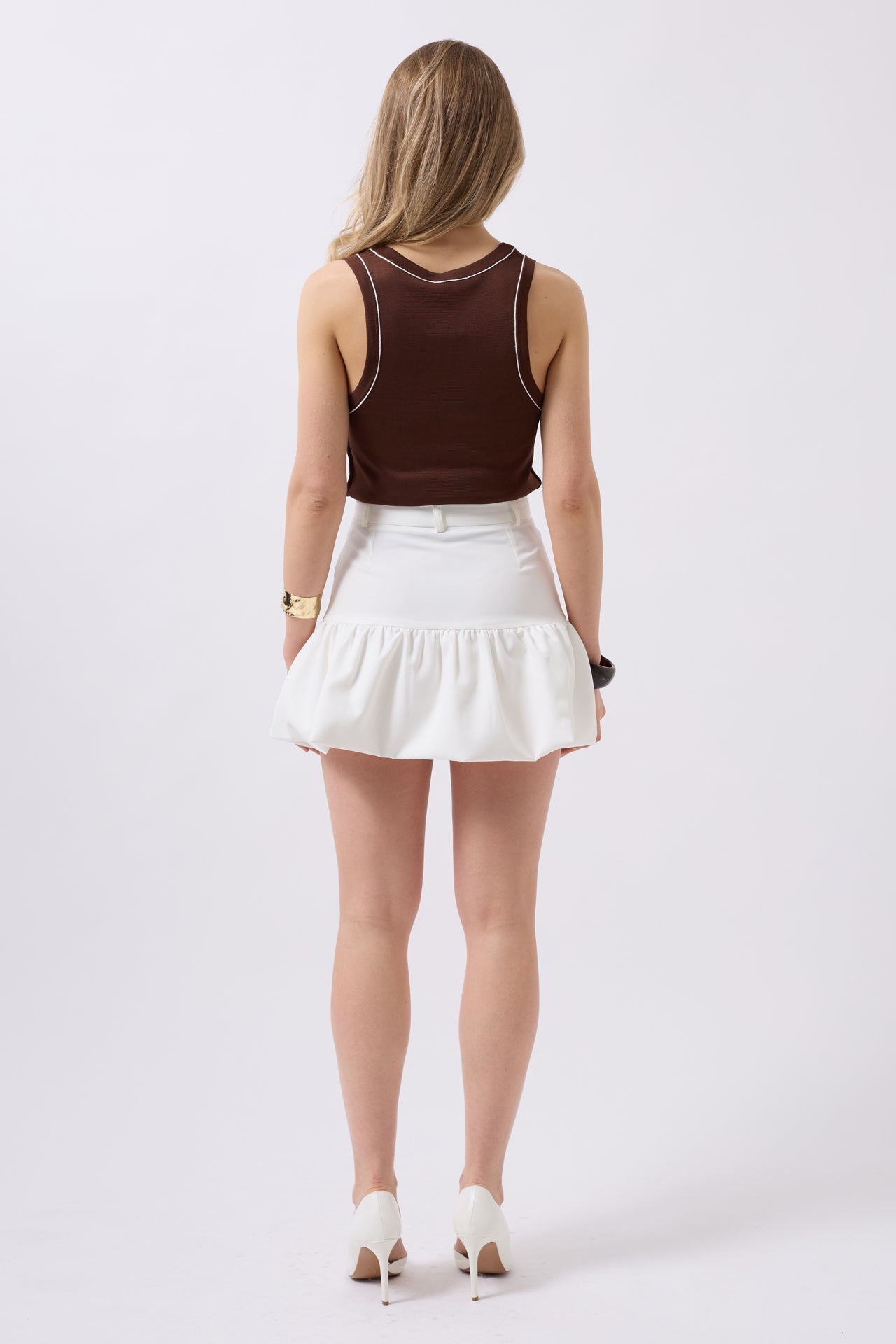 Ruched Detail Mini White Skirt